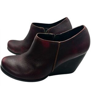 Kork-Ease Natalya Burgundy Leather Wedge Ankle Booties Side Zip Women’s 8 M